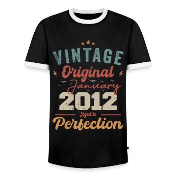 Januar 2012 Legende seit 12 Jahren - Männer Kontrast-T-Shirt - Schwarz/Weiß - Vorne - AI Model Female 172 light (172cm) & AI Model Male 178 light (178cm)