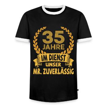 Cadeau d’anniversaire de l’entreprise 35 ans de service - T-shirt contrasté Homme - noir/blanc - Devant - AI Model Female 172 light (172cm) & AI Model Male 178 light (178cm)