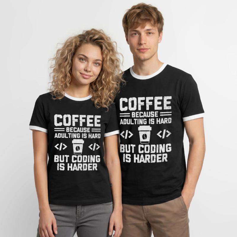 Café Codage Programmeur Codeur Développeur Nerd Coff T-shirt contrasté Homme