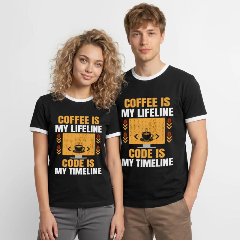 Café Codage Programmeur Codeur Développeur Nerd Coff T-shirt contrasté Homme
