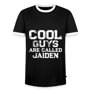 Cool guys are called Jaiden - Men's Ringer Shirt - black/white - Front - AI Model Female 172 light (172cm) & AI Model Male 178 light (178cm)