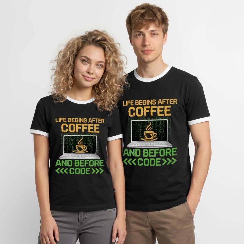 Coffee Coding Programmer Coder Developer Nerd Coff Men's Ringer Shirt