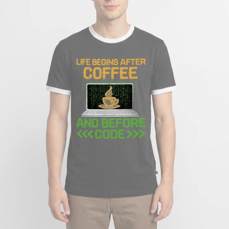 Coffee Coding Programmer Coder Developer Nerd Coff Men's Ringer Shirt