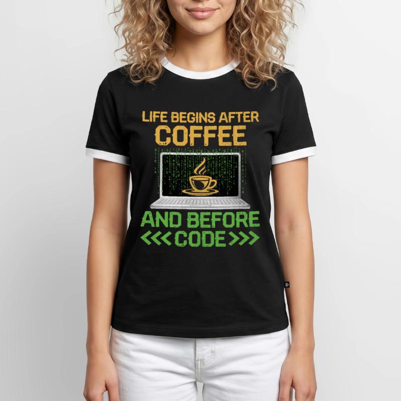 Coffee Coding Programmer Coder Developer Nerd Coff Men's Ringer Shirt