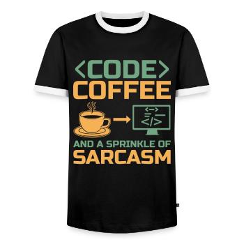 Coffee Coding Programmer Coder Developer Nerd Coff - Men's Ringer Shirt - black/white - Front - AI Model Female 172 light (172cm) & AI Model Male 178 light (178cm)