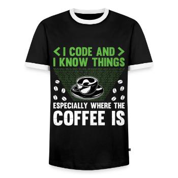 Café Codage Programmeur Codeur Développeur Nerd Coff - T-shirt contrasté Homme - noir/blanc - Devant - AI Model Female 172 light (172cm) & AI Model Male 178 light (178cm)