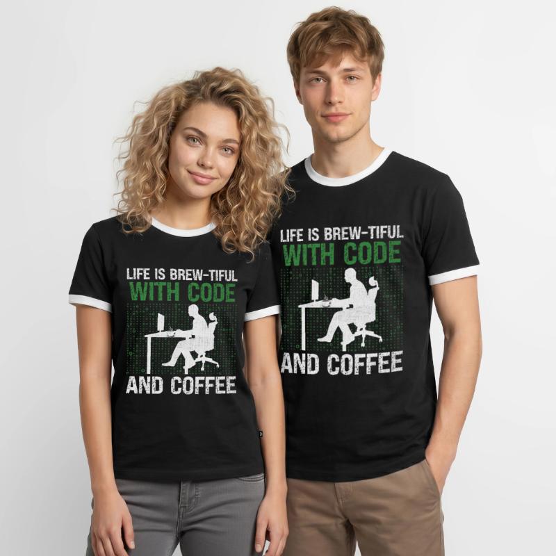 Café Codage Programmeur Codeur Développeur Nerd Coff T-shirt contrasté Homme