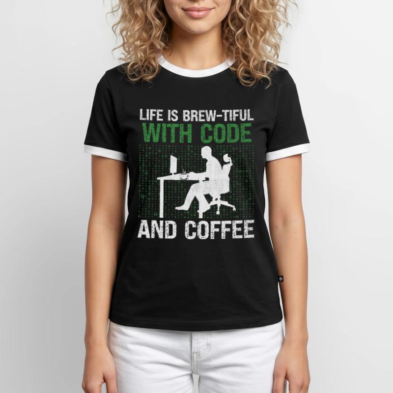 Café Codage Programmeur Codeur Développeur Nerd Coff T-shirt contrasté Homme