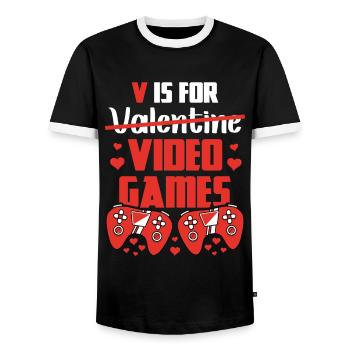 V Is For Valentine Video Games Zocker Beziehung - Männer Kontrast-T-Shirt - Schwarz/Weiß - Vorne - AI Model Female 172 light (172cm) & AI Model Male 178 light (178cm)