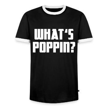 Qu’est-ce que Poppin ? Soirée cinéma Popcorn Knallmais - T-shirt contrasté Homme - noir/blanc - Devant - AI Model Female 172 light (172cm) & AI Model Male 178 light (178cm)