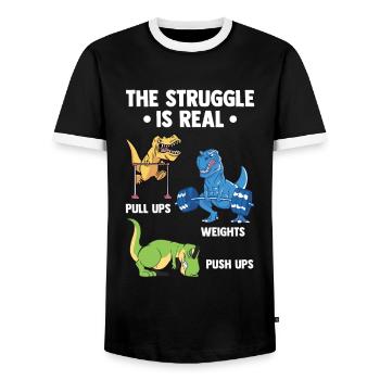 Struggle Is Real Dinosaurier Gym Fitness Saurier - Männer Kontrast-T-Shirt - Schwarz/Weiß - Vorne - AI Model Female 172 light (172cm) & AI Model Male 178 light (178cm)