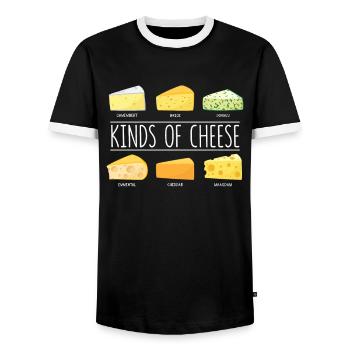 Kinds Of Cheese Dairy Cheese Lover Cheese Snack - Men's Ringer Shirt - black/white - Front - AI Model Female 172 light (172cm) & AI Model Male 178 light (178cm)