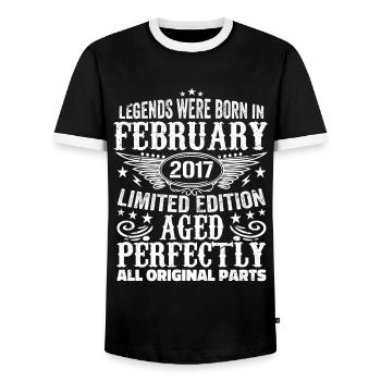 Legendär seit Februar 2017 - 7 Jahre alt - Männer Kontrast-T-Shirt - Schwarz/Weiß - Vorne - AI Model Female 172 light (172cm) & AI Model Male 178 light (178cm)