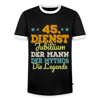 45th Anniversary Company Anniversary Gift - Men's Ringer Shirt - black/white - Front - AI Model Female 172 light (172cm) & AI Model Male 178 light (178cm)