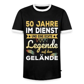 50th Anniversary Company Anniversary Gift - Men's Ringer Shirt - black/white - Front - AI Model Female 172 light (172cm) & AI Model Male 178 light (178cm)