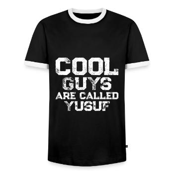 Cool guys are called Yusuf - Men's Ringer Shirt - black/white - Front - AI Model Female 172 light (172cm) & AI Model Male 178 light (178cm)