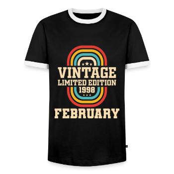 26. Geburtstag FEBRUAR Jahrgang 1998 Geschenkidee - Männer Kontrast-T-Shirt - Schwarz/Weiß - Vorne - AI Model Female 172 light (172cm) & AI Model Male 178 light (178cm)