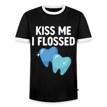 Küss mich ich Zahnseide Zahnarzt Zahnheilkunde Zahn D - Männer Kontrast-T-Shirt - Schwarz/Weiß - Vorne - AI Model Female 172 light (172cm) & AI Model Male 178 light (178cm)