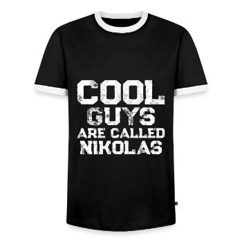Les mecs cool s’appellent Nikolas - T-shirt contrasté Homme - noir/blanc - Devant - AI Model Female 172 light (172cm) & AI Model Male 178 light (178cm)