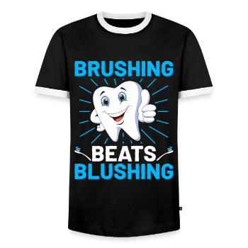 Brushing Beats Blushing Dentist Dental Dentistry D - Men's Ringer Shirt - black/white - Front - AI Model Female 172 light (172cm) & AI Model Male 178 light (178cm)