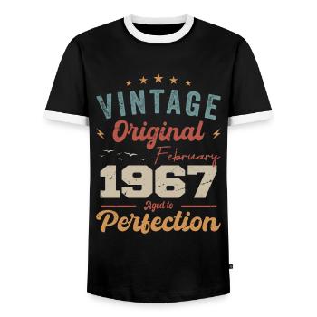 Né en février 1967 millésime 1967 anniversaire - T-shirt contrasté Homme - noir/blanc - Devant - AI Model Female 172 light (172cm) & AI Model Male 178 light (178cm)