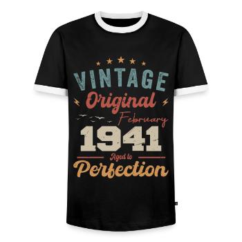 Born in February 1941 vintage 1941 birthday - Men's Ringer Shirt - black/white - Front - AI Model Female 172 light (172cm) & AI Model Male 178 light (178cm)