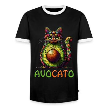AVOCATO EINE LUSTIGE BUNTE FUSION AUS KATZE UND AVOCADO - Männer Kontrast-T-Shirt - Schwarz/Weiß - Vorne - AI Model Female 172 light (172cm) & AI Model Male 178 light (178cm)