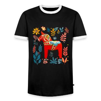 Dala Horse Sweden Swedish horse - Männer Kontrast-T-Shirt - Schwarz/Weiß - Vorne - AI Model Female 172 light (172cm) & AI Model Male 178 light (178cm)