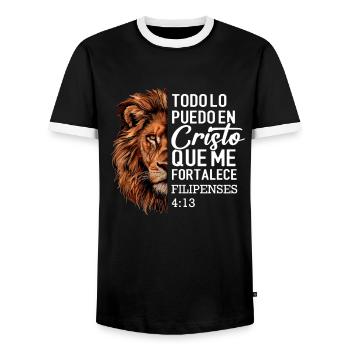 Todo Lo Puedo En Cristo bible verse Filipenses 4:1 - Männer Kontrast-T-Shirt - Schwarz/Weiß - Vorne - AI Model Female 172 light (172cm) & AI Model Male 178 light (178cm)