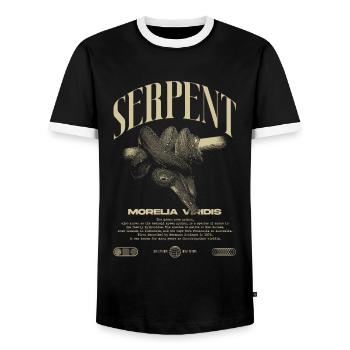 Green Tree Python Modern Reptile Keeper Streetwear - Men's Ringer Shirt - black/white - Front - AI Model Female 172 light (172cm) & AI Model Male 178 light (178cm)