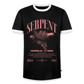 Green Tree Python Modern Reptile Keeper Streetwear - Men's Ringer Shirt - black/white - Front - AI Model Female 172 light (172cm) & AI Model Male 178 light (178cm)