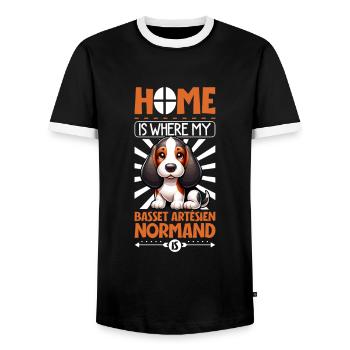 Home - Basset Artésien Normand - Men's Ringer Shirt - black/white - Front - AI Model Female 172 light (172cm) & AI Model Male 178 light (178cm)