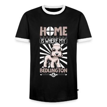 Home - Bedlington Terrier - Men's Ringer Shirt - black/white - Front - AI Model Female 172 light (172cm) & AI Model Male 178 light (178cm)