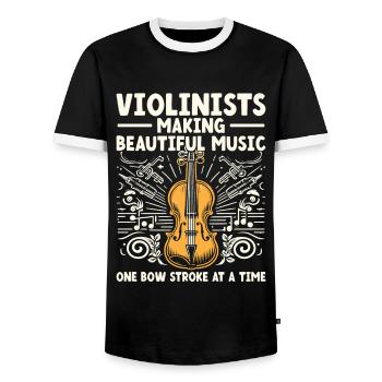 Violonistes faisant de la belle musique Un coup d’archet A - T-shirt contrasté Homme - noir/blanc - Devant - AI Model Female 172 light (172cm) & AI Model Male 178 light (178cm)