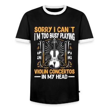 Sorry I Can't I'm Too Busy Playing Violin Concerto - Men's Ringer Shirt - black/white - Front - AI Model Female 172 light (172cm) & AI Model Male 178 light (178cm)