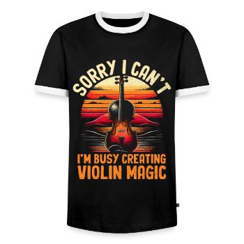 Tut mir leid, dass ich nicht kann, ich bin damit beschäftigt, Violin Magic Violi zu kreieren - Männer Kontrast-T-Shirt - Schwarz/Weiß - Vorne - AI Model Female 172 light (172cm) & AI Model Male 178 light (178cm)