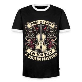 Sorry I Can't I'm Too Busy A Violin Maestro Violin - Men's Ringer Shirt - black/white - Front - AI Model Female 172 light (172cm) & AI Model Male 178 light (178cm)