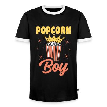 Popcorn Boy Funny Popped Corn Gift - Men's Ringer Shirt - black/white - Front - AI Model Female 172 light (172cm) & AI Model Male 178 light (178cm)