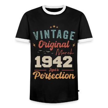 März 1942 Jahrgang geboren Vintage Geburtstag - Männer Kontrast-T-Shirt - Schwarz/Weiß - Vorne - AI Model Female 172 light (172cm) & AI Model Male 178 light (178cm)
