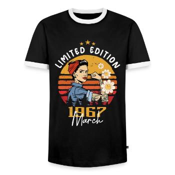 Femmes nées en mars 1967 Anniversaire 1967 - T-shirt contrasté Homme - noir/blanc - Devant - AI Model Female 172 light (172cm) & AI Model Male 178 light (178cm)
