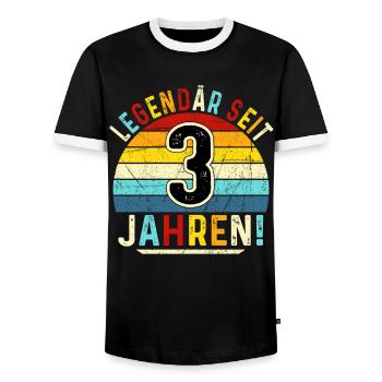 3 Years Gift 3rd Birthday Boy Girl - Men's Ringer Shirt - black/white - Front - AI Model Female 172 light (172cm) & AI Model Male 178 light (178cm)