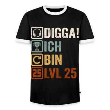 25 Geburtstag Geschenk 25. Zocker Gamer Spruch - Männer Kontrast-T-Shirt - Schwarz/Weiß - Vorne - AI Model Female 172 light (172cm) & AI Model Male 178 light (178cm)