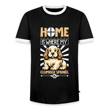 Zuhause - Clumber Spaniel - Männer Kontrast-T-Shirt - Schwarz/Weiß - Vorne - AI Model Female 172 light (172cm) & AI Model Male 178 light (178cm)