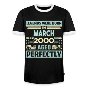 24th Birthday March Vintage 2000 Gift Idea - Men's Ringer Shirt - black/white - Front - AI Model Female 172 light (172cm) & AI Model Male 178 light (178cm)