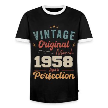 März 1958 Jahrgang geboren Vintage Geburtstag - Männer Kontrast-T-Shirt - Schwarz/Weiß - Vorne - AI Model Female 172 light (172cm) & AI Model Male 178 light (178cm)