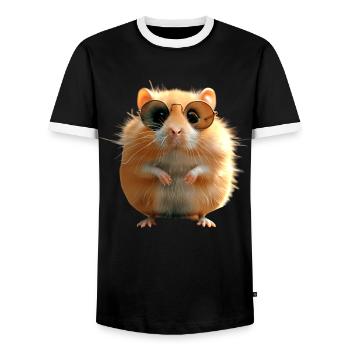 Hamster avec lunettes de soleil Hamster doré Hamster mignon - T-shirt contrasté Homme - noir/blanc - Devant - AI Model Female 172 light (172cm) & AI Model Male 178 light (178cm)
