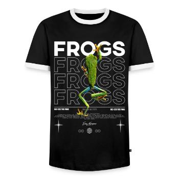 Red Eyed Tree Frog Streetwear Frog Keeper - Men's Ringer Shirt - black/white - Front - AI Model Female 172 light (172cm) & AI Model Male 178 light (178cm)