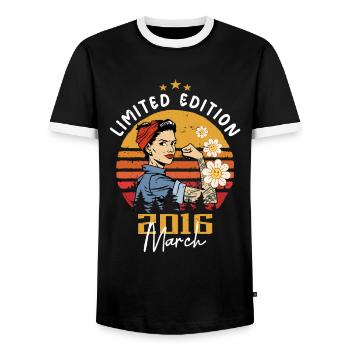 Femmes en Mars 2016 Né Anniversaire 2016 - T-shirt contrasté Homme - noir/blanc - Devant - AI Model Female 172 light (172cm) & AI Model Male 178 light (178cm)