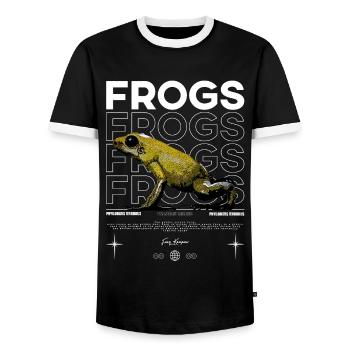 Phyllobates Terribilis Dart Frog Streetwear Frog - Men's Ringer Shirt - black/white - Front - AI Model Female 172 light (172cm) & AI Model Male 178 light (178cm)