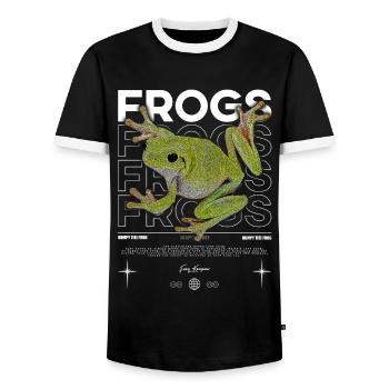 White's Tree Frog Streetwear Frog Keeper - Men's Ringer Shirt - black/white - Front - AI Model Female 172 light (172cm) & AI Model Male 178 light (178cm)